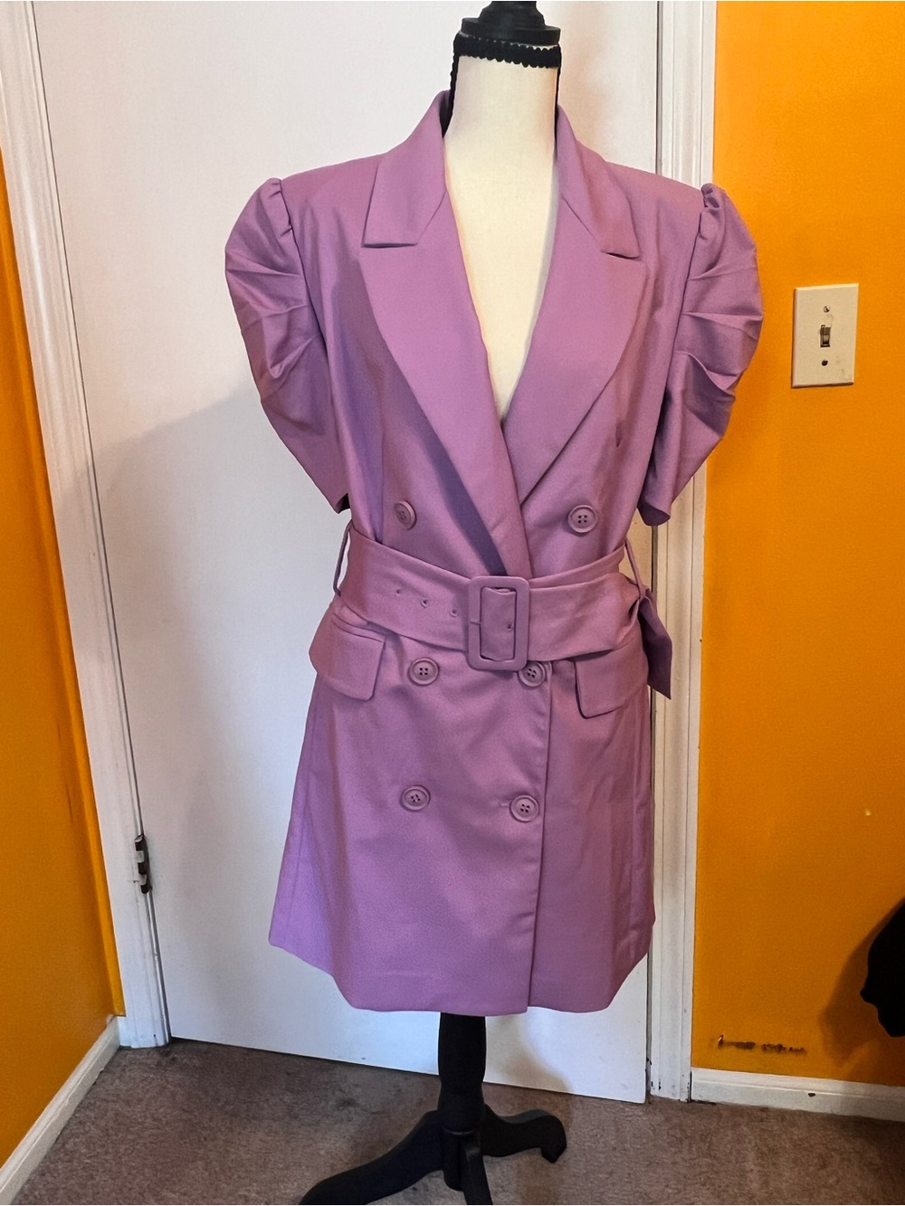 Fashion Nova Lavender Double-Breasted Belted Short Trench Blazer